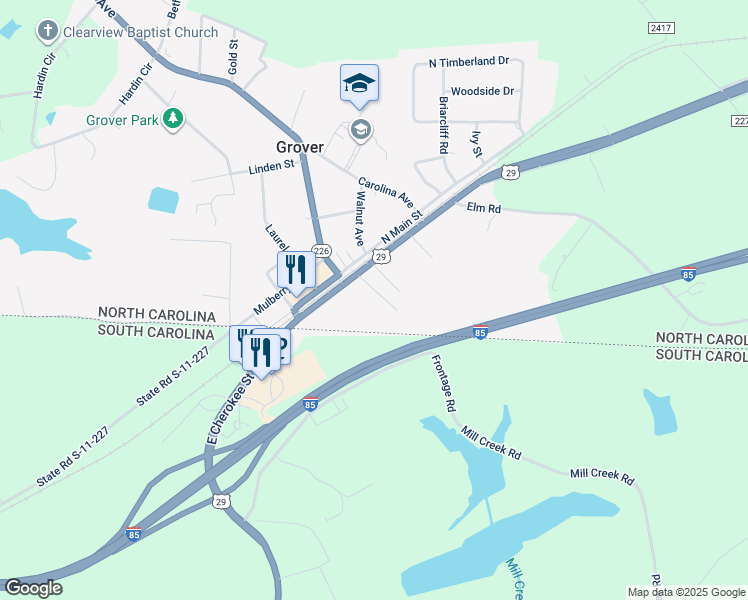 map of restaurants, bars, coffee shops, grocery stores, and more near 100 Persimmon Drive in Grover