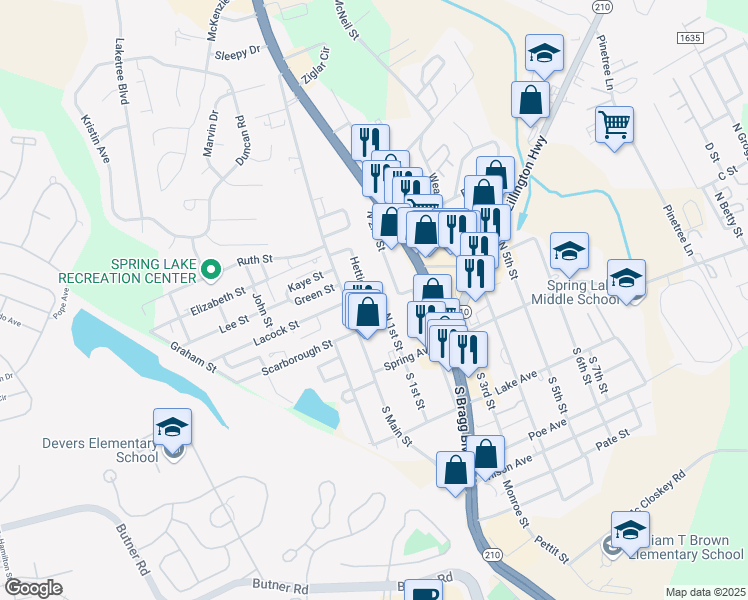 map of restaurants, bars, coffee shops, grocery stores, and more near 208 Hendon Street in Spring Lake