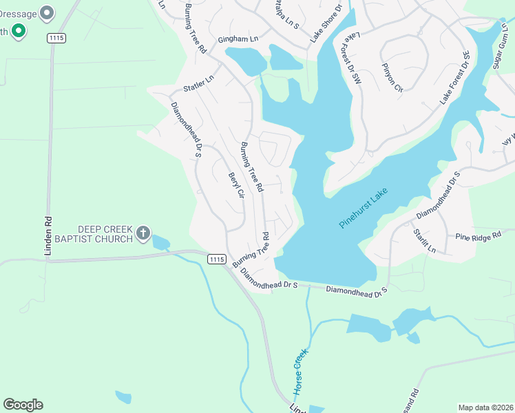map of restaurants, bars, coffee shops, grocery stores, and more near 1340 Burning Tree Road in Pinehurst