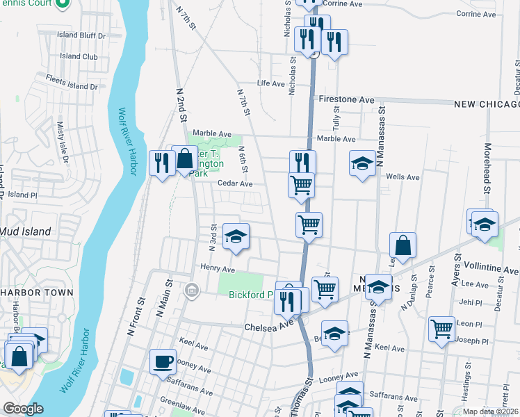 map of restaurants, bars, coffee shops, grocery stores, and more near 265 Faithful Alley in Memphis