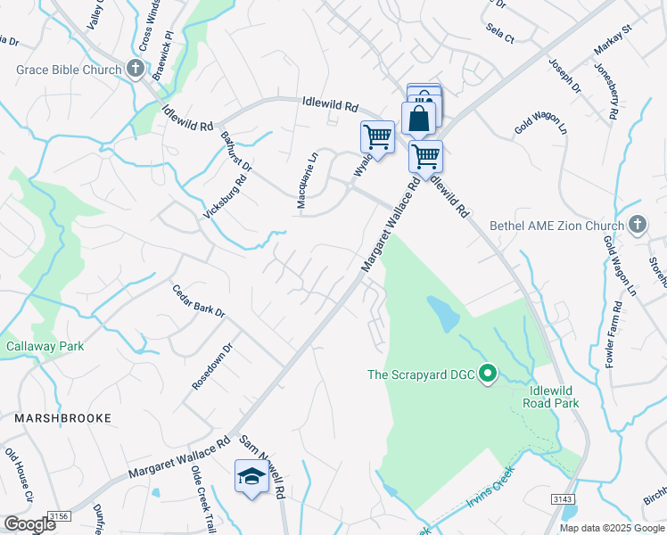 map of restaurants, bars, coffee shops, grocery stores, and more near 3698 Melrose Cottage Drive in Matthews