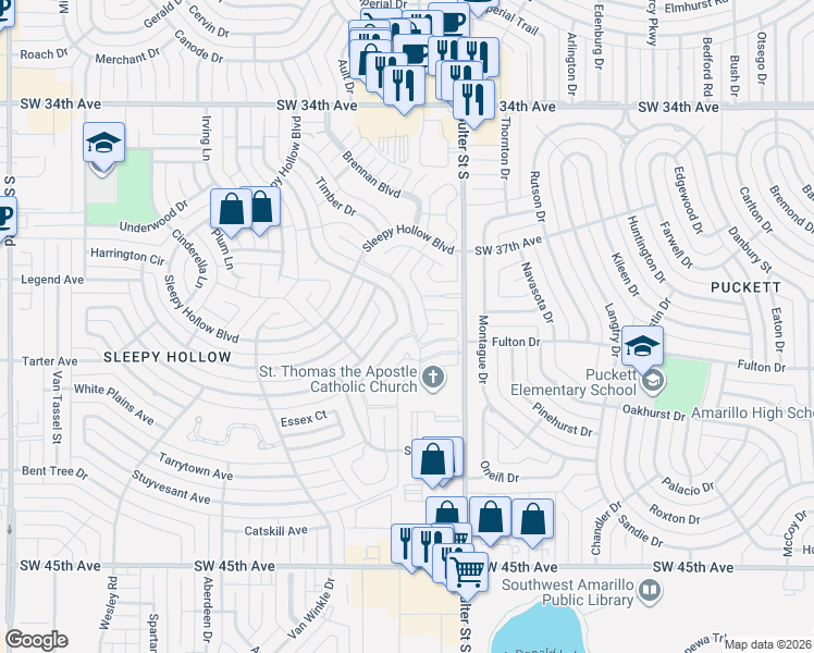 map of restaurants, bars, coffee shops, grocery stores, and more near 3906 Deann Drive in Amarillo