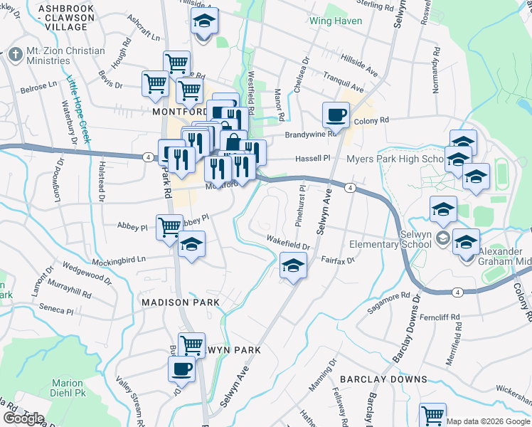map of restaurants, bars, coffee shops, grocery stores, and more near in Charlotte