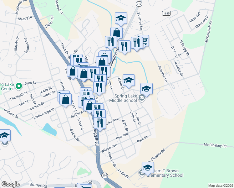 map of restaurants, bars, coffee shops, grocery stores, and more near 504 Spring Ave in Spring Lake