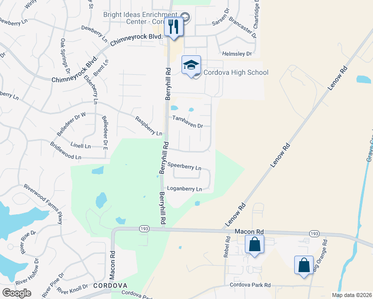 map of restaurants, bars, coffee shops, grocery stores, and more near 9227 Durhamshire Drive in Shelby County