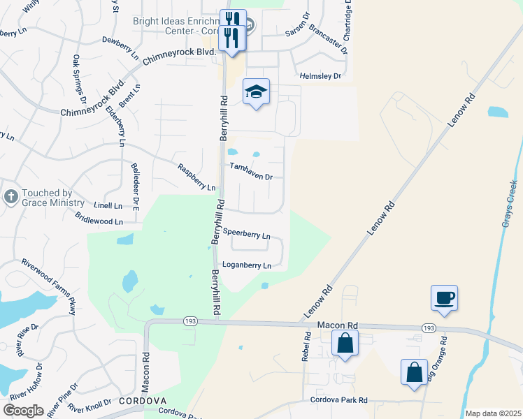 map of restaurants, bars, coffee shops, grocery stores, and more near 9260 Durhamshire Drive in Shelby County