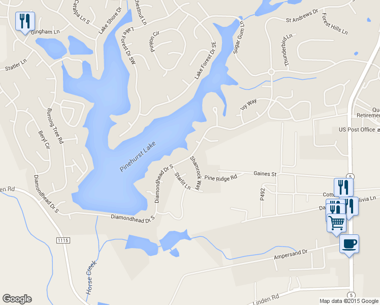 map of restaurants, bars, coffee shops, grocery stores, and more near 755 Diamondhead Drive South in Pinehurst