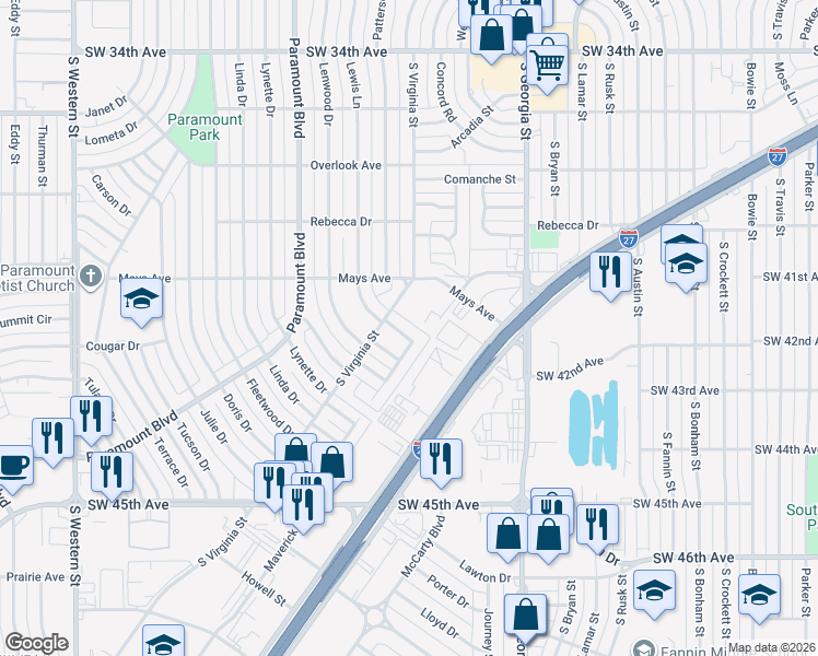 map of restaurants, bars, coffee shops, grocery stores, and more near 3910 Lewis Drive in Amarillo