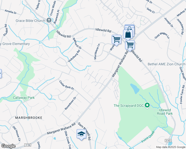 map of restaurants, bars, coffee shops, grocery stores, and more near 4205 Melrose Club Drive in Matthews