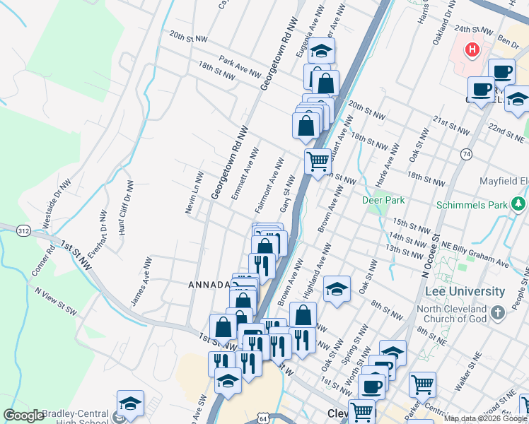 map of restaurants, bars, coffee shops, grocery stores, and more near 806 Willow Street Northwest in Cleveland