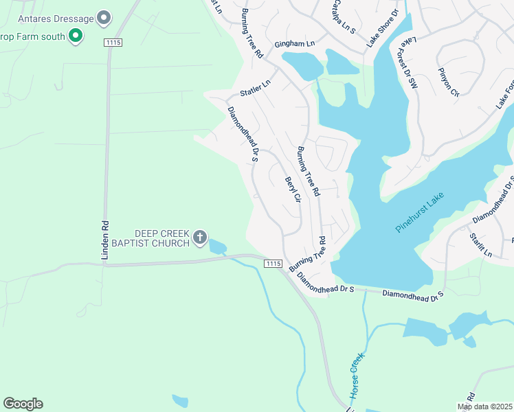 map of restaurants, bars, coffee shops, grocery stores, and more near 220 Diamondhead Drive South in Pinehurst