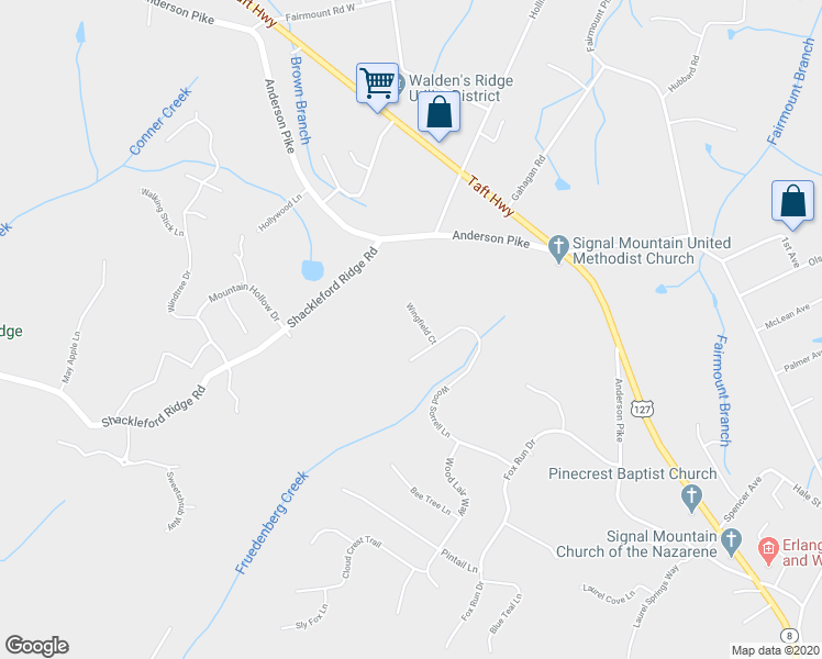 map of restaurants, bars, coffee shops, grocery stores, and more near 3009 Wingfield Court in Signal Mountain