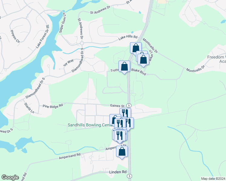 map of restaurants, bars, coffee shops, grocery stores, and more near 42 Holly Pines Drive in Pinehurst