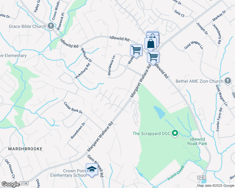 map of restaurants, bars, coffee shops, grocery stores, and more near 3720 Melrose Cottage Drive in Matthews