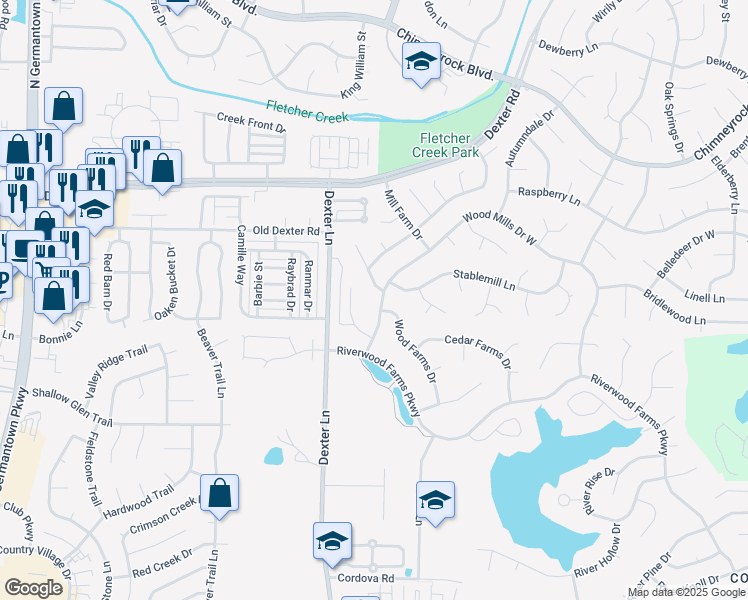 map of restaurants, bars, coffee shops, grocery stores, and more near 8532 Wood Mills Drive West in Memphis