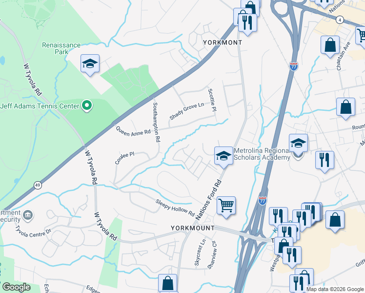 map of restaurants, bars, coffee shops, grocery stores, and more near 471 Doughton Lane in Charlotte