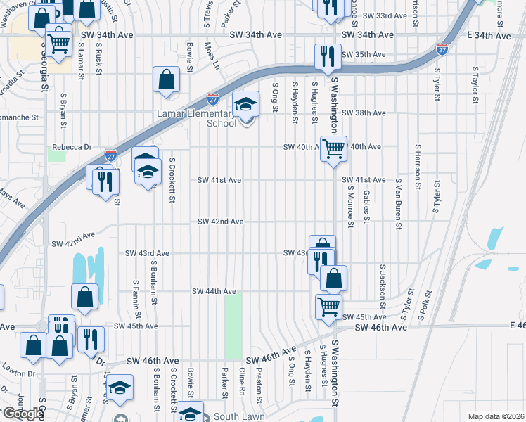 map of restaurants, bars, coffee shops, grocery stores, and more near 4201 South Lipscomb Street in Amarillo