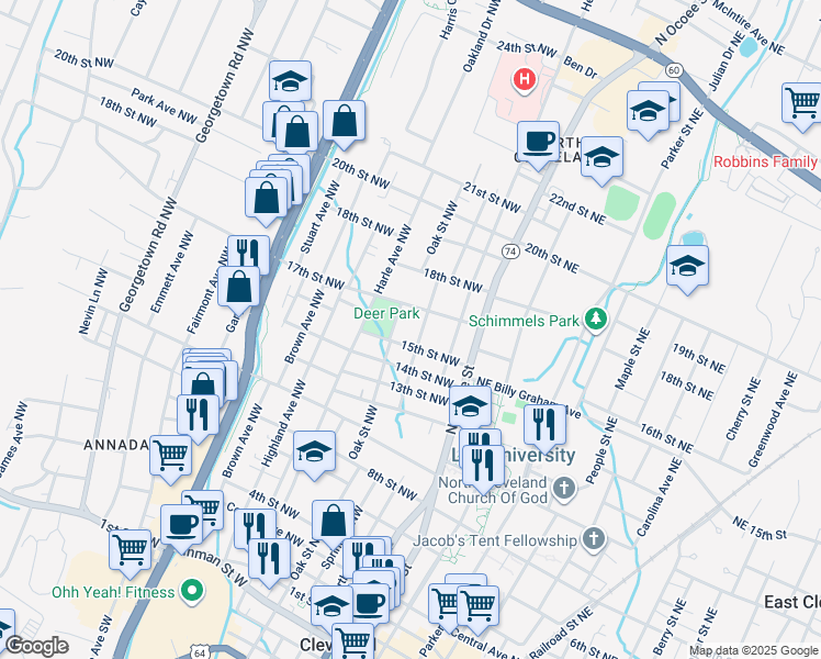 map of restaurants, bars, coffee shops, grocery stores, and more near 373 15th Street Northwest in Cleveland