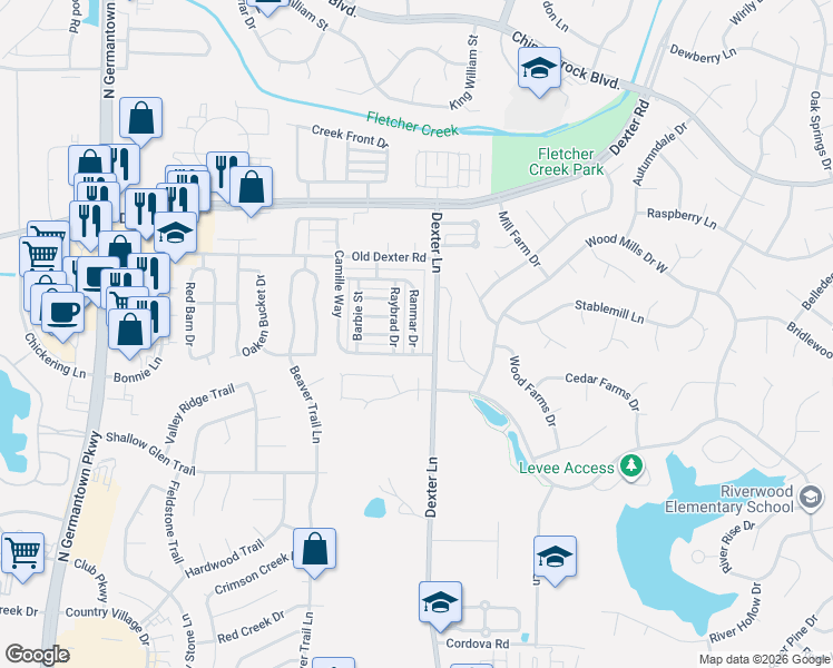 map of restaurants, bars, coffee shops, grocery stores, and more near 1604 Ranmar Drive in Memphis