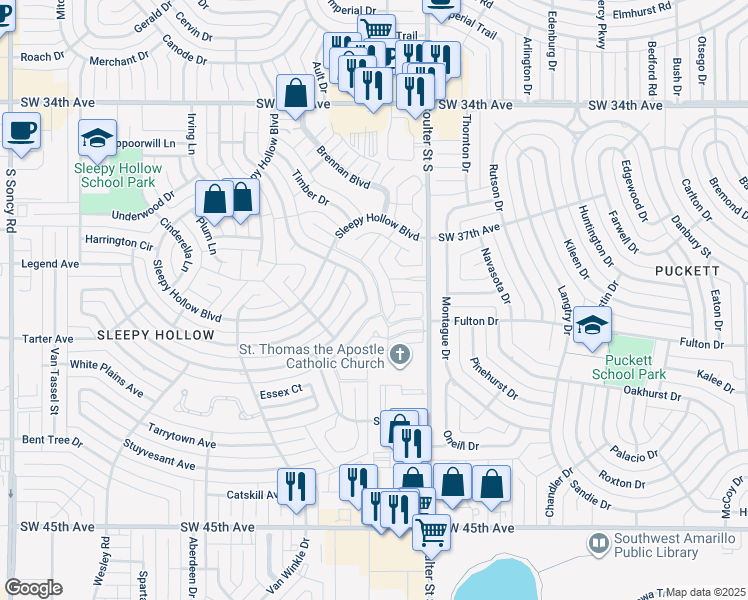 map of restaurants, bars, coffee shops, grocery stores, and more near 3623 Tripp Avenue in Amarillo