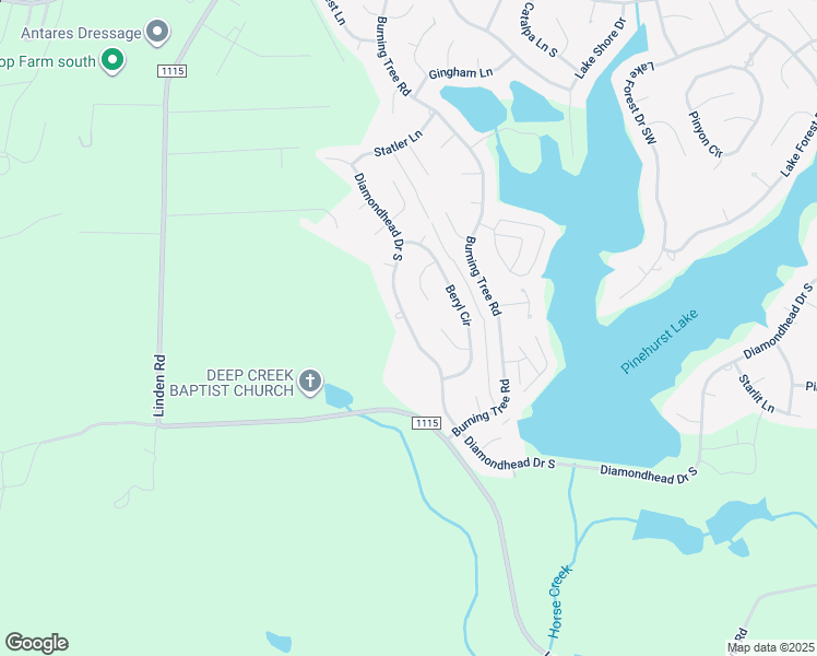 map of restaurants, bars, coffee shops, grocery stores, and more near 220 Diamondhead Drive South in Pinehurst