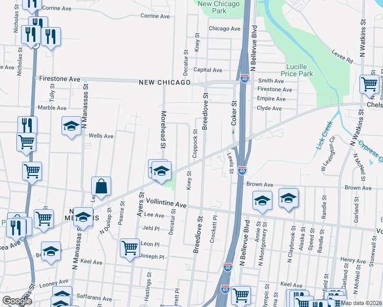 map of restaurants, bars, coffee shops, grocery stores, and more near 1016 Chelsea Avenue in Memphis