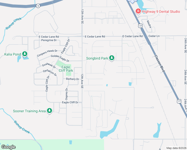 map of restaurants, bars, coffee shops, grocery stores, and more near 1306 Presidio Drive in Norman