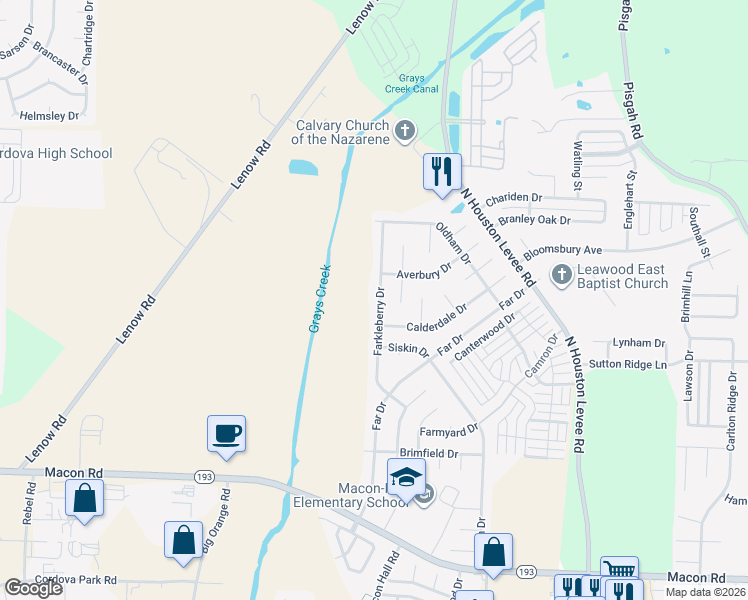 map of restaurants, bars, coffee shops, grocery stores, and more near 9804 Calderdale Cove in Shelby County