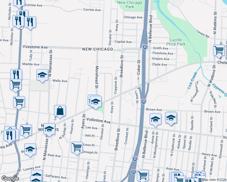 map of restaurants, bars, coffee shops, grocery stores, and more near 1016 Chelsea Avenue in Memphis