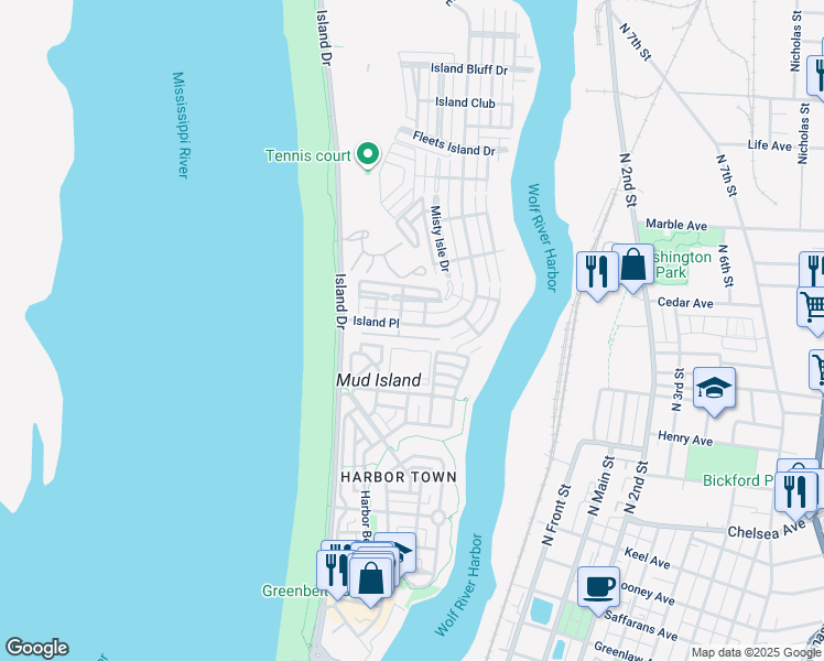 map of restaurants, bars, coffee shops, grocery stores, and more near 133 Harbor Club Circle North in Memphis