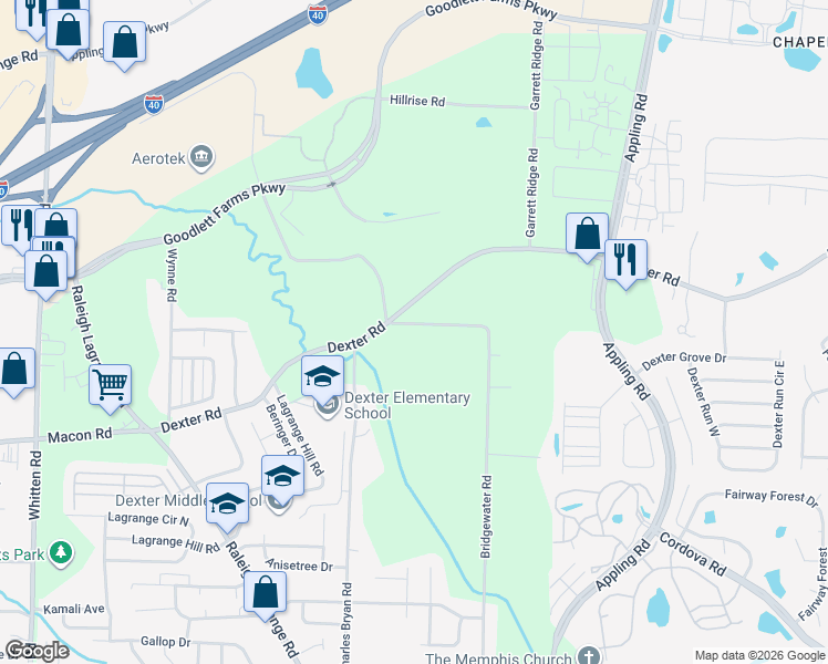 map of restaurants, bars, coffee shops, grocery stores, and more near 7246 Bridgewater Church Road in Shelby County