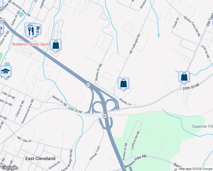 map of restaurants, bars, coffee shops, grocery stores, and more near 2265 Shady Lane in Cleveland