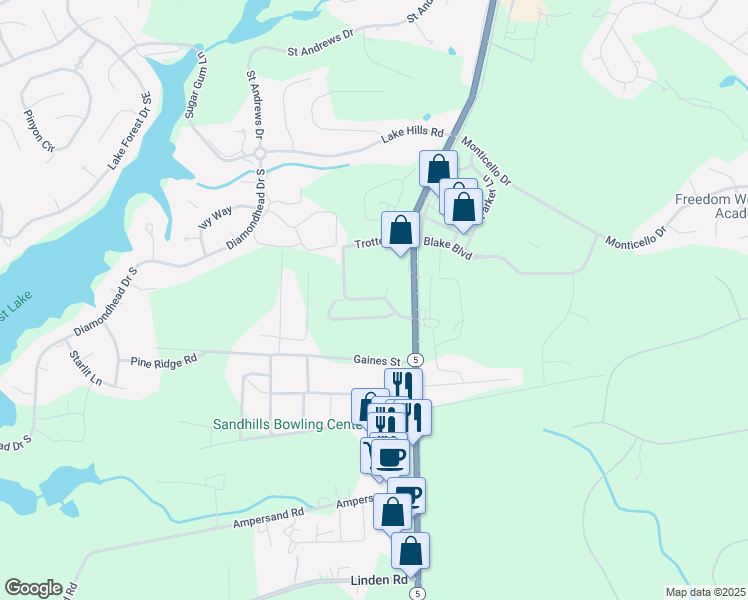 map of restaurants, bars, coffee shops, grocery stores, and more near 11 Holly Pines Lane in Pinehurst