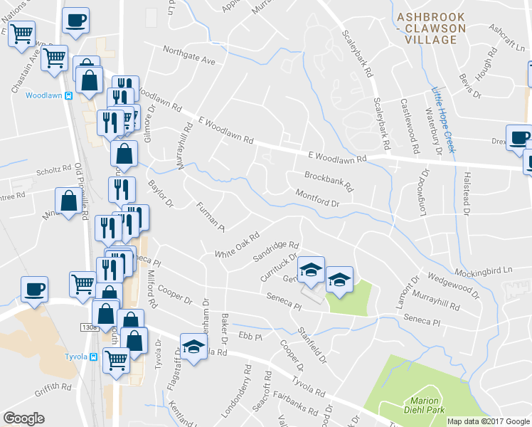 map of restaurants, bars, coffee shops, grocery stores, and more near 4914 Zephyr Lane in Charlotte