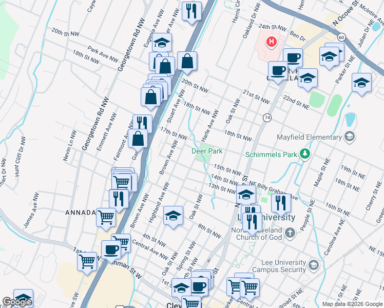 map of restaurants, bars, coffee shops, grocery stores, and more near 553 17th Street Northwest in Cleveland