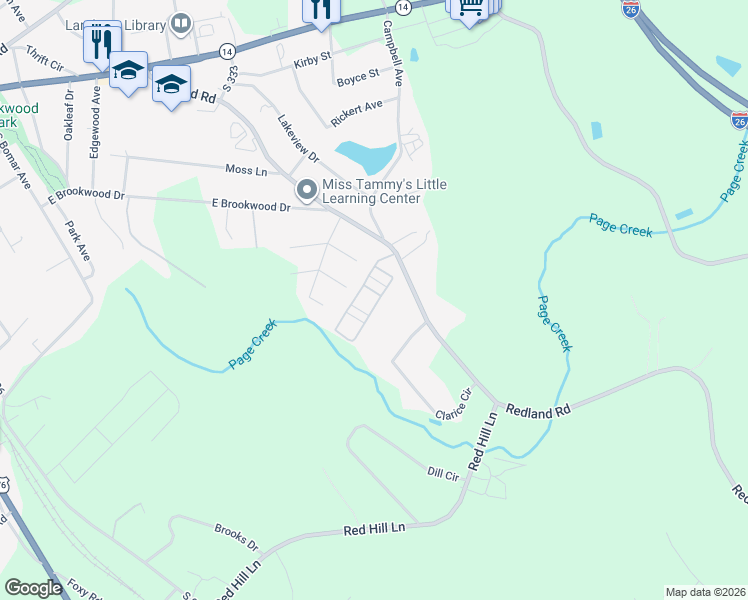 map of restaurants, bars, coffee shops, grocery stores, and more near 611 Downing Way in Landrum