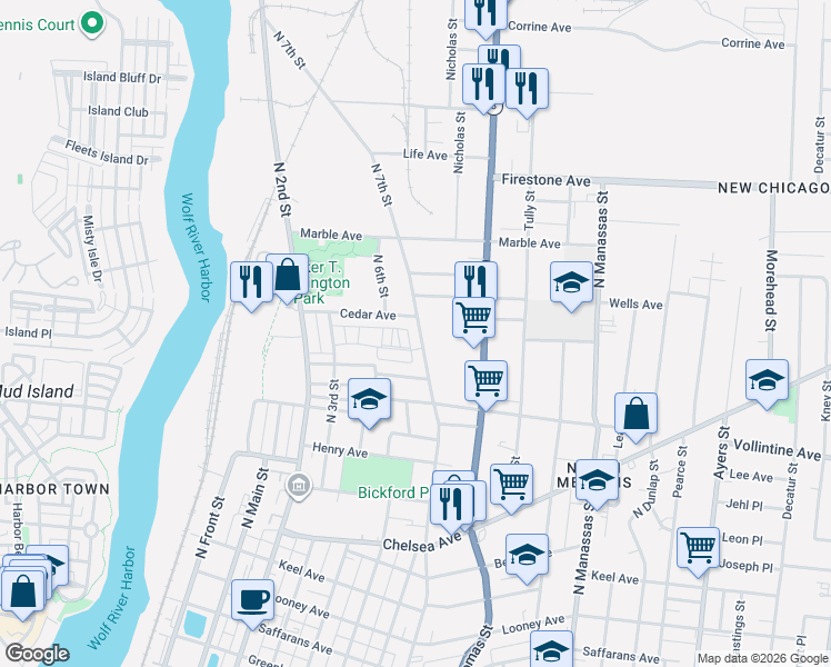 map of restaurants, bars, coffee shops, grocery stores, and more near 1065 North 7th Street in Memphis