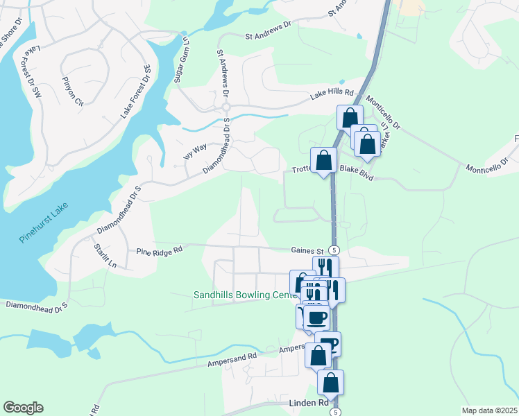 map of restaurants, bars, coffee shops, grocery stores, and more near 182 Community Center Lane in Aberdeen