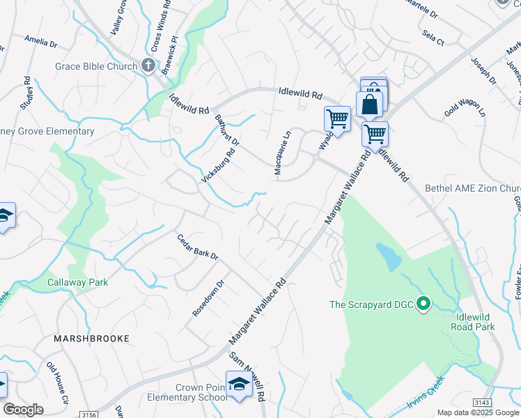 map of restaurants, bars, coffee shops, grocery stores, and more near 4282 Melrose Club Drive in Matthews