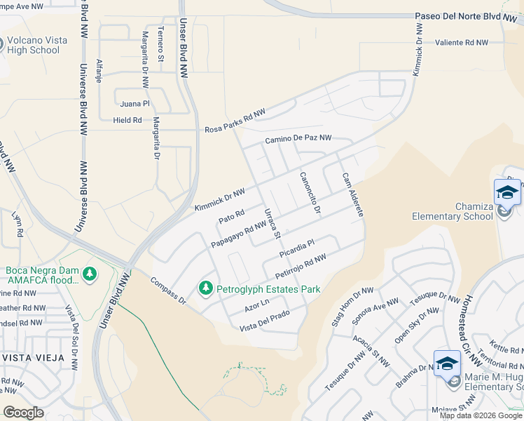 map of restaurants, bars, coffee shops, grocery stores, and more near 6505 Pato Road in Albuquerque