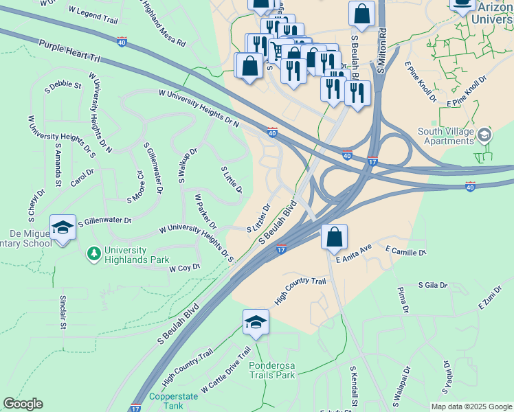 map of restaurants, bars, coffee shops, grocery stores, and more near 3254 Hunter Place in Flagstaff