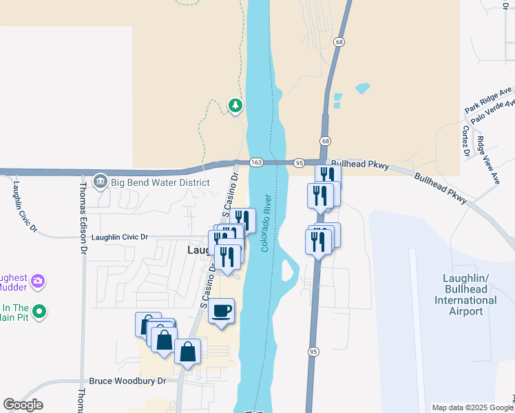map of restaurants, bars, coffee shops, grocery stores, and more near in Laughlin