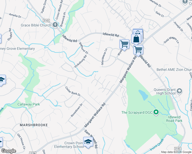 map of restaurants, bars, coffee shops, grocery stores, and more near 4298 Melrose Club Drive in Matthews