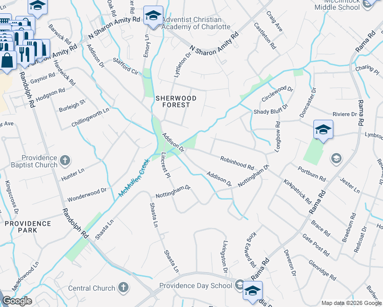 map of restaurants, bars, coffee shops, grocery stores, and more near in Charlotte