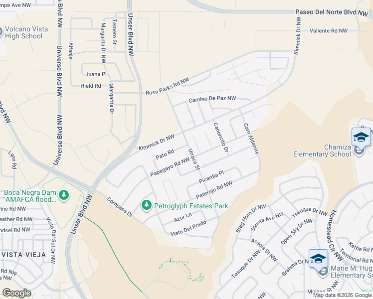 map of restaurants, bars, coffee shops, grocery stores, and more near 6505 Pato Road in Albuquerque