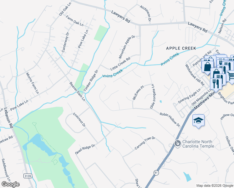 map of restaurants, bars, coffee shops, grocery stores, and more near 7030 Ellington Farm Lane in Mint Hill