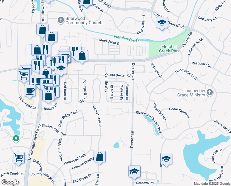 map of restaurants, bars, coffee shops, grocery stores, and more near 8411 Honey Drive in Memphis