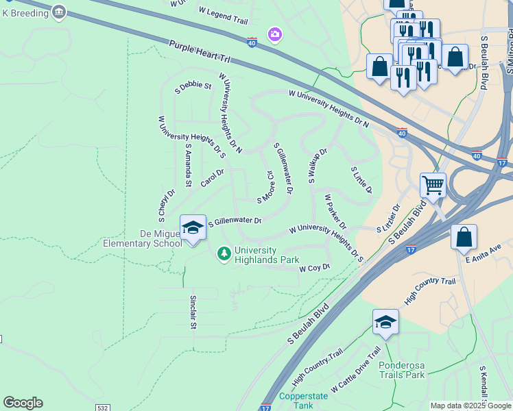 map of restaurants, bars, coffee shops, grocery stores, and more near 3480 South Moore Circle in Flagstaff