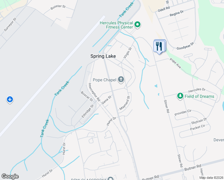 map of restaurants, bars, coffee shops, grocery stores, and more near West Manchester Road in Spring Lake