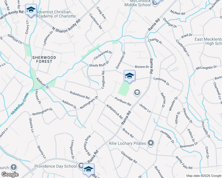 map of restaurants, bars, coffee shops, grocery stores, and more near 835 Ashmeade Road in Charlotte